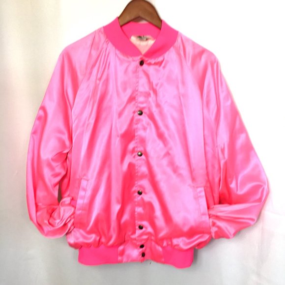 50's Style Pink Satin Bomber Poodle Style Jacket  Mac's Diner Vtg  2XL - Picture 4 of 13